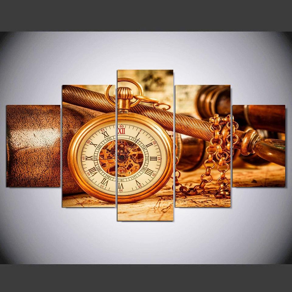 Pocket Watch 5 Piece HD Multi Panel Canvas Wall Art-Original Frame
