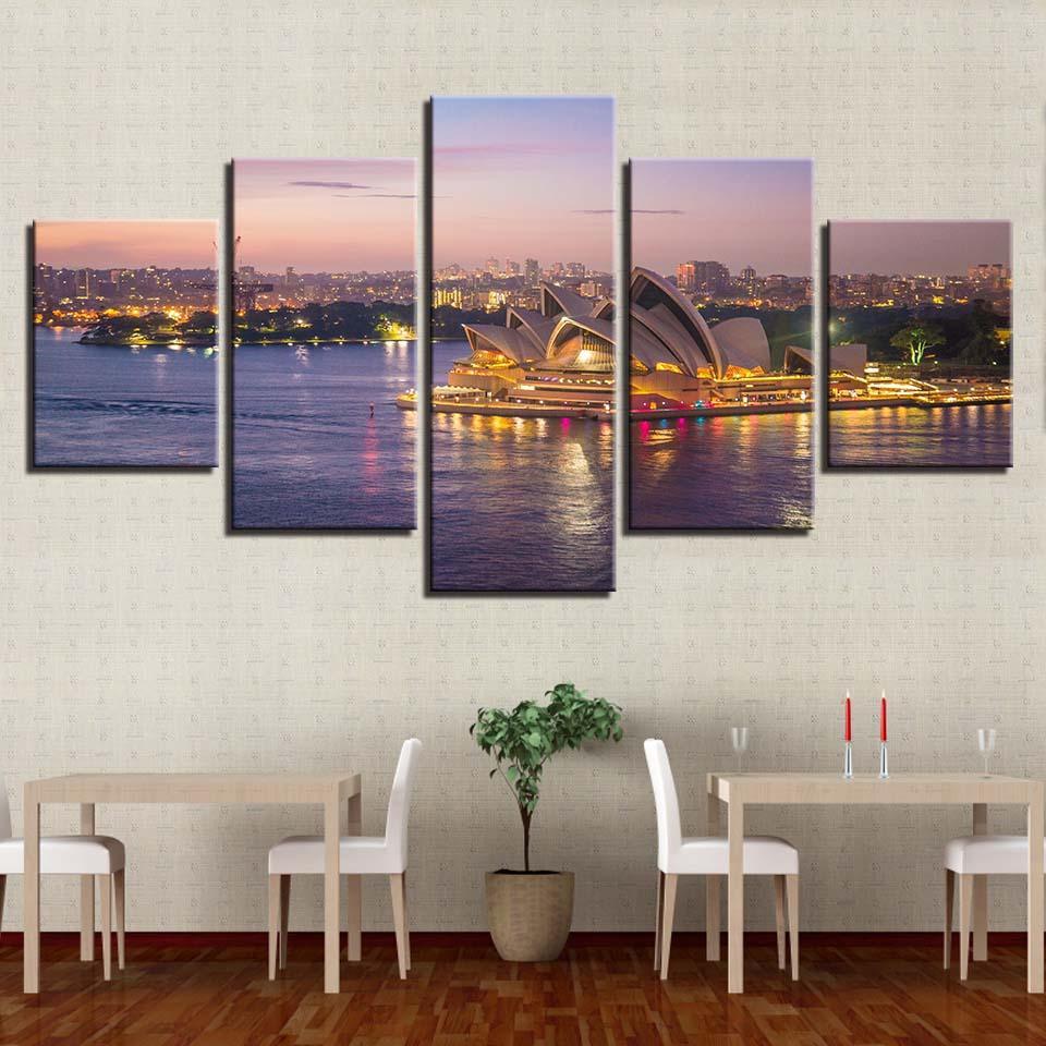 Sydney Opera House 5 Piece HD Multi Panel Canvas Wall Art Frame-Original Frame