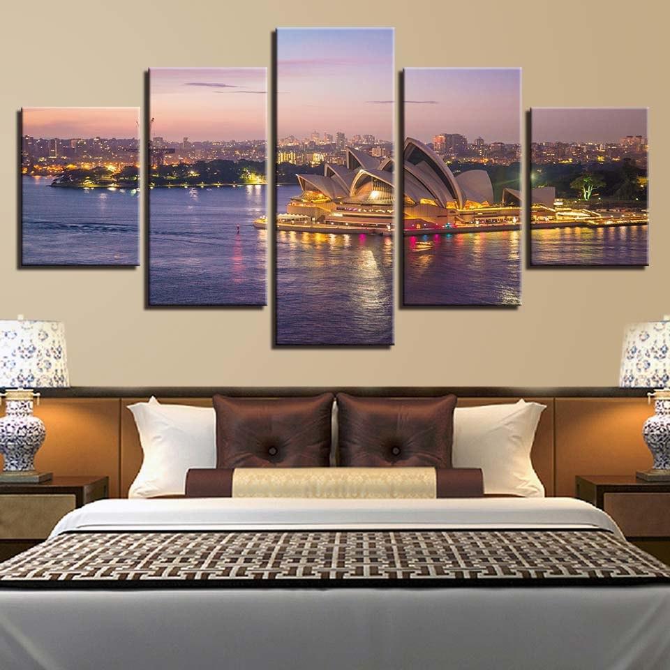 Sydney Opera House 5 Piece HD Multi Panel Canvas Wall Art Frame-Original Frame