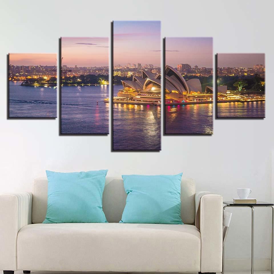 Sydney Opera House 5 Piece HD Multi Panel Canvas Wall Art Frame-Original Frame