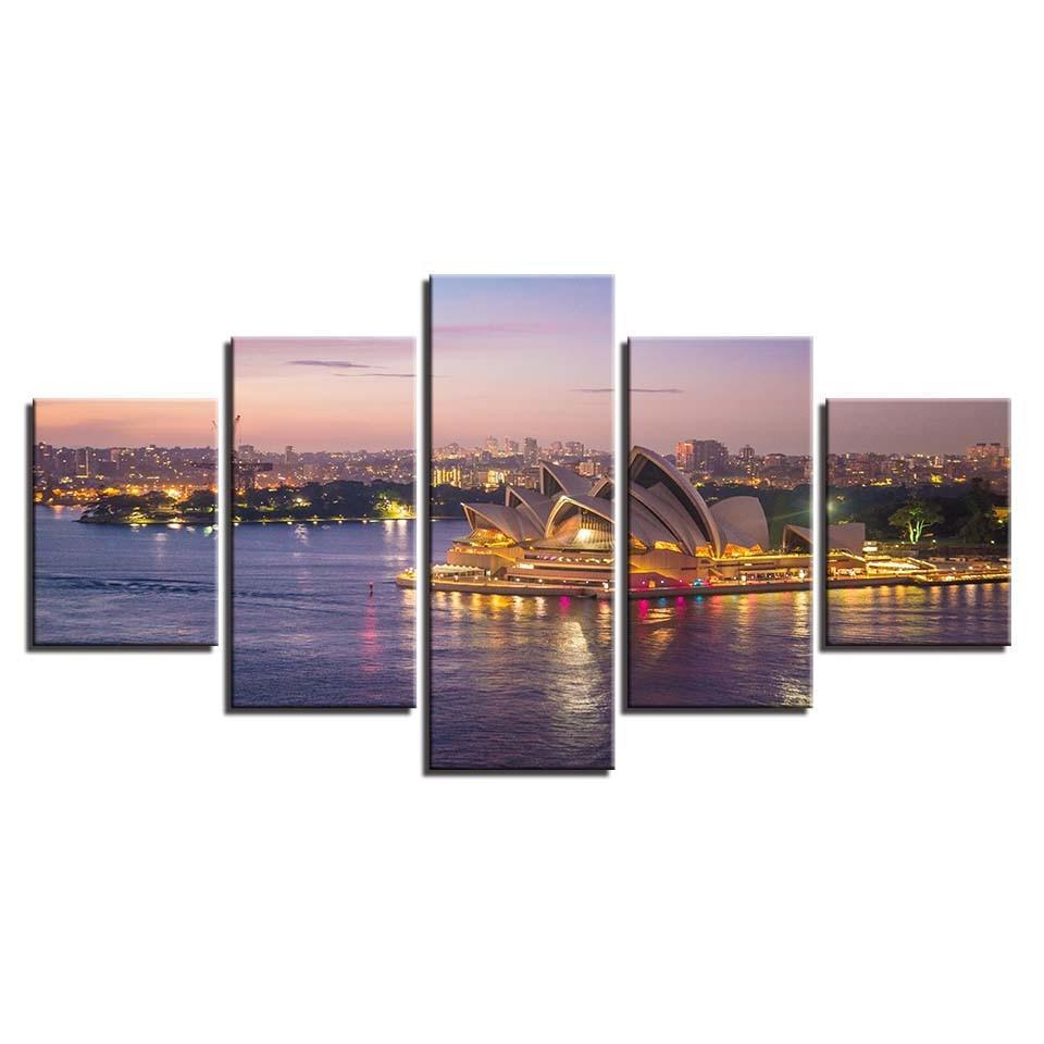 Sydney Opera House 5 Piece HD Multi Panel Canvas Wall Art Frame-Original Frame
