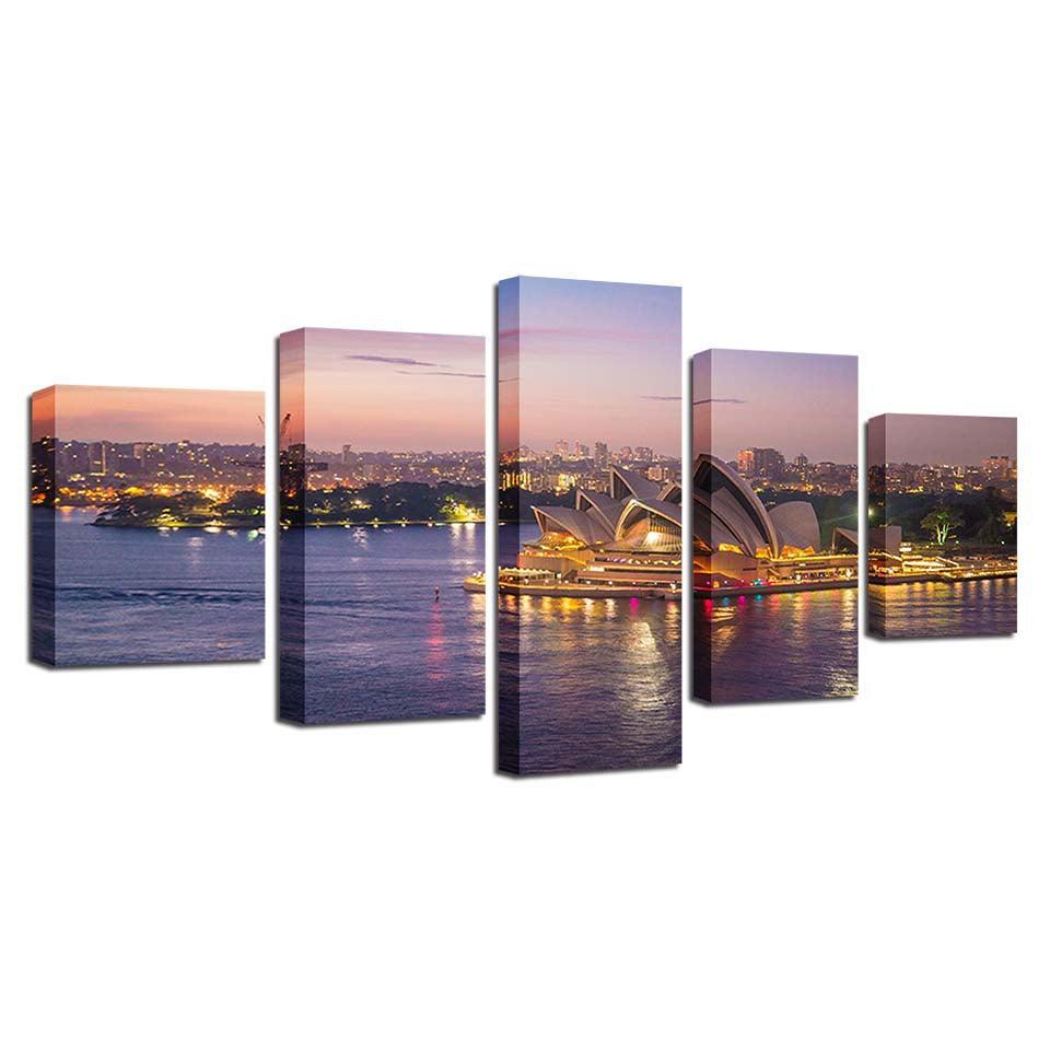 Sydney Opera House 5 Piece HD Multi Panel Canvas Wall Art Frame-Original Frame