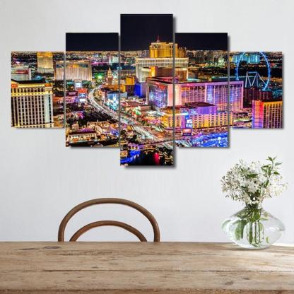 Ferris Wheel Citylights 5 Piece HD Multi Panel Canvas Wall Art Frame-Original Frame