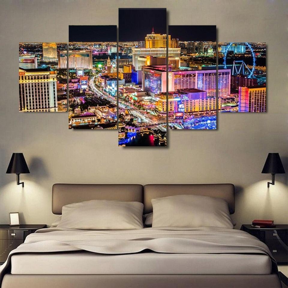Ferris Wheel Citylights 5 Piece HD Multi Panel Canvas Wall Art Frame-Original Frame