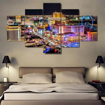 Ferris Wheel Citylights 5 Piece HD Multi Panel Canvas Wall Art Frame-Original Frame