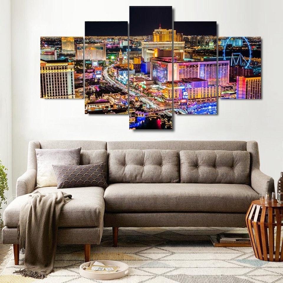 Ferris Wheel Citylights 5 Piece HD Multi Panel Canvas Wall Art Frame-Original Frame