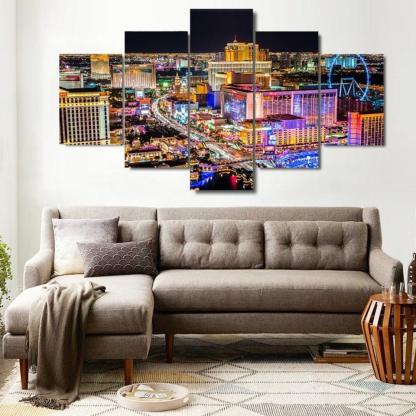 Ferris Wheel Citylights 5 Piece HD Multi Panel Canvas Wall Art Frame-Original Frame