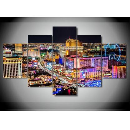 Ferris Wheel Citylights 5 Piece HD Multi Panel Canvas Wall Art Frame-Original Frame
