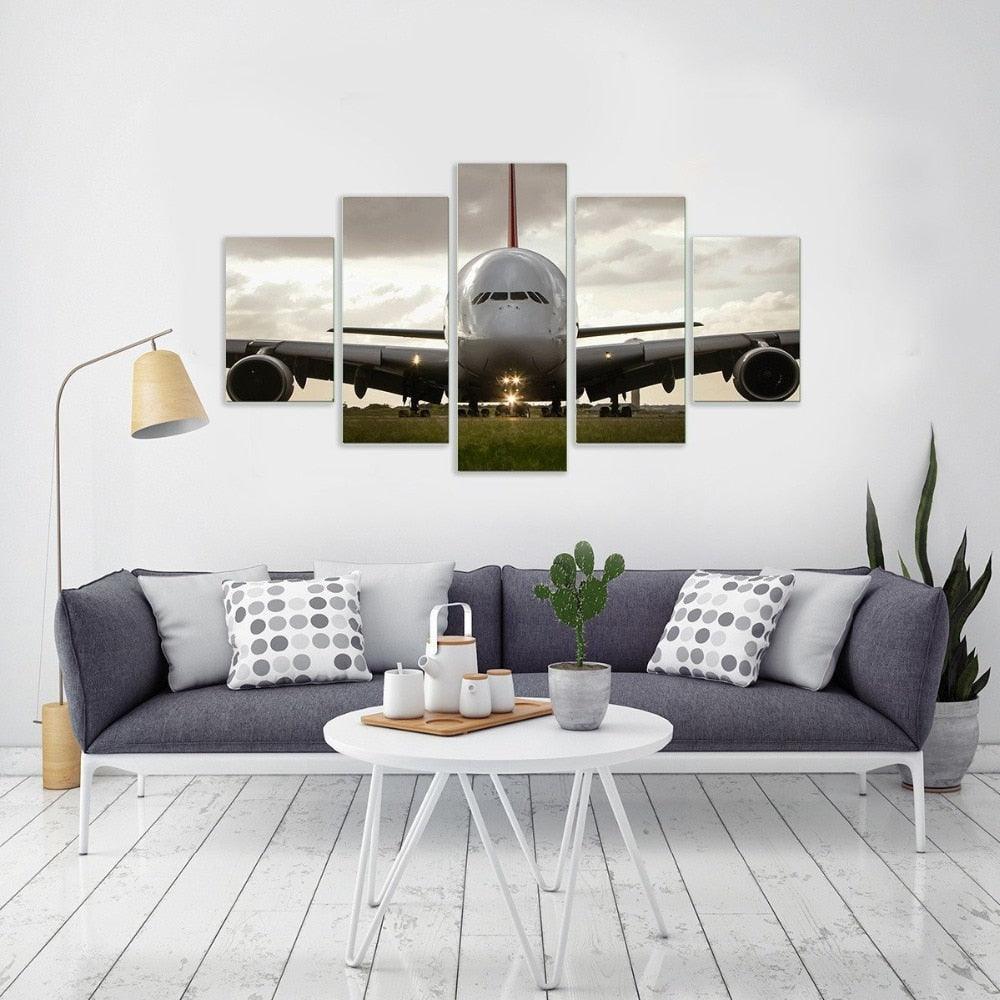 Aircraft Scenery 5 Piece HD Multi Panel Canvas Wall Art Frame-Original Frame