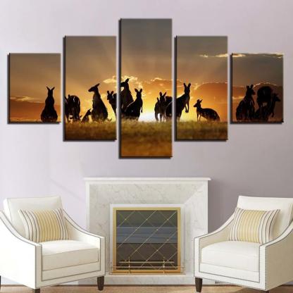 Kangaroo Sunrise 5 Piece HD Multi Panel Canvas Wall Art Frame-Original Frame