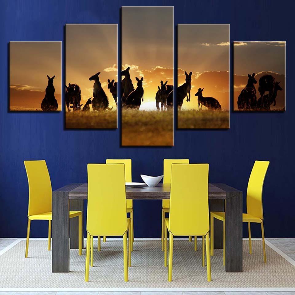 Kangaroo Sunrise 5 Piece HD Multi Panel Canvas Wall Art Frame-Original Frame