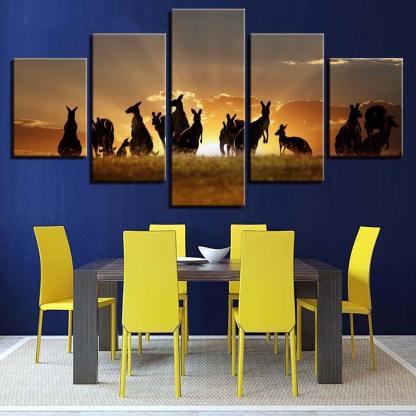 Kangaroo Sunrise 5 Piece HD Multi Panel Canvas Wall Art Frame-Original Frame