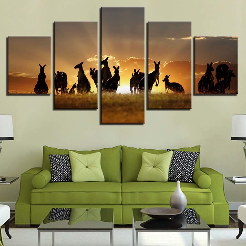 Kangaroo Sunrise 5 Piece HD Multi Panel Canvas Wall Art Frame-Original Frame