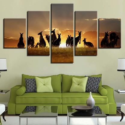 Kangaroo Sunrise 5 Piece HD Multi Panel Canvas Wall Art Frame-Original Frame