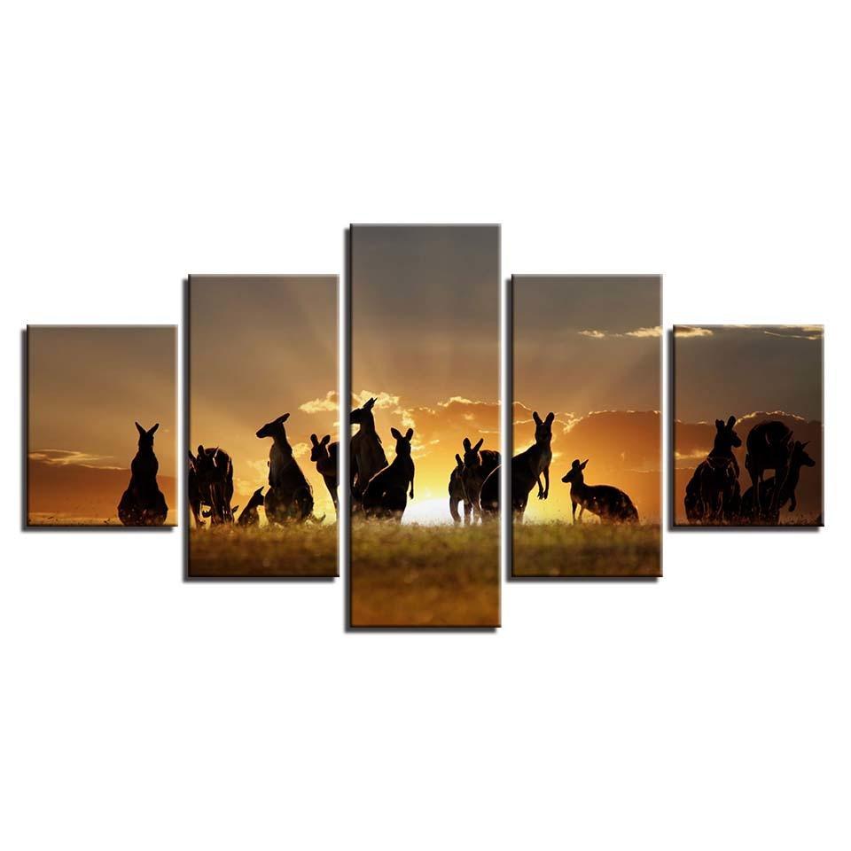 Kangaroo Sunrise 5 Piece HD Multi Panel Canvas Wall Art Frame-Original Frame