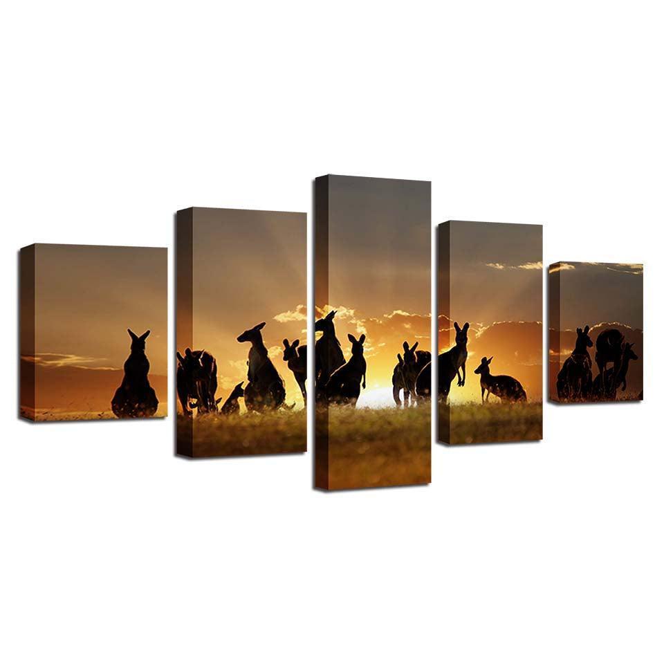 Kangaroo Sunrise 5 Piece HD Multi Panel Canvas Wall Art Frame-Original Frame