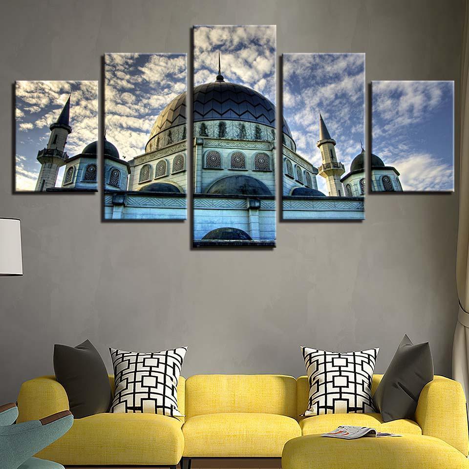 Mosque Islamic 5 Piece HD Multi Panel Canvas Wall Art Frame-Original Frame