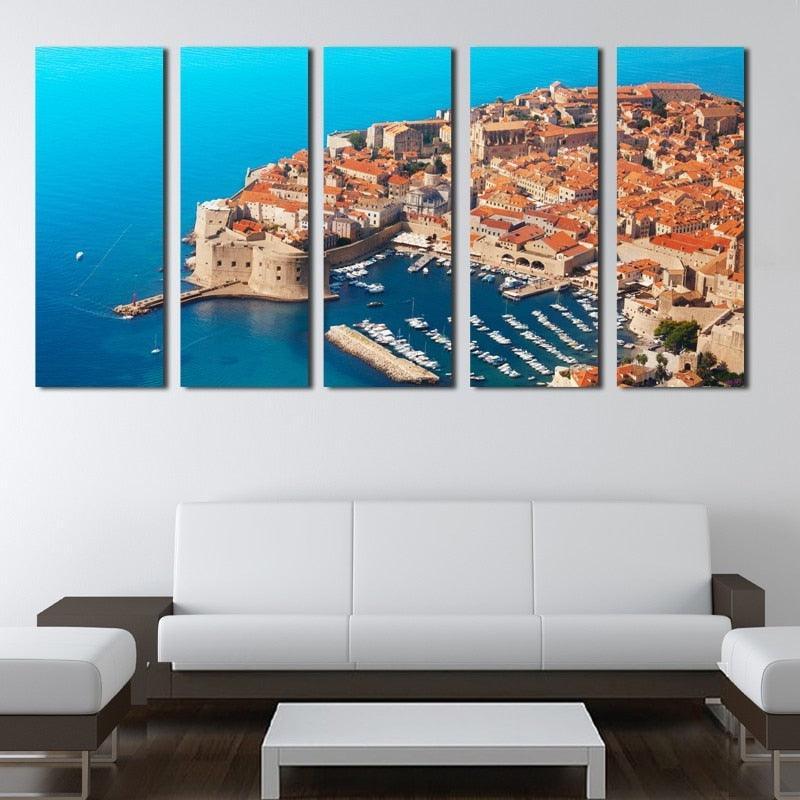 Seaside Building Port 5 Piece HD Multi Panel Canvas Wall Art Frame-Original Frame