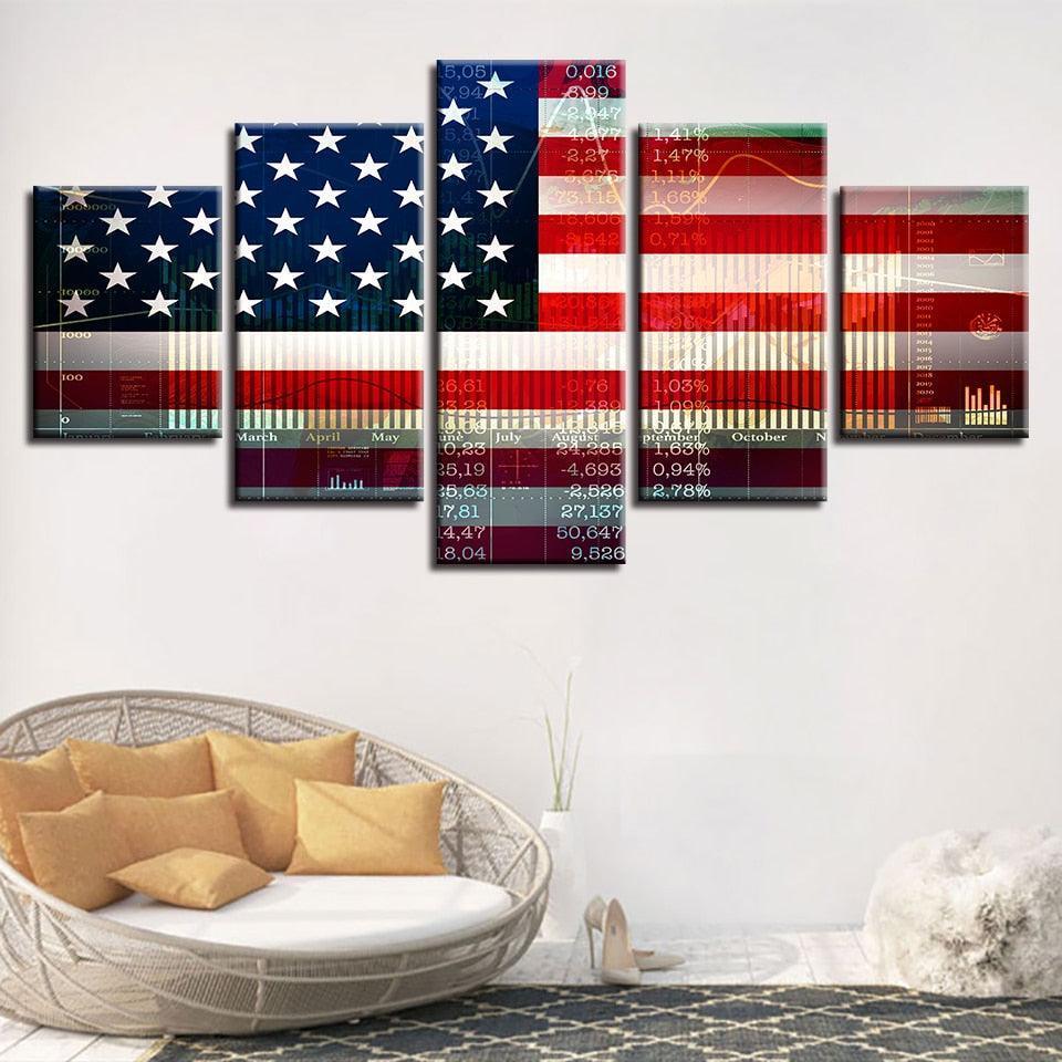 American Flag 5 Piece HD Multi Panel Classical Canvas Wall Art Frame-Original Frame