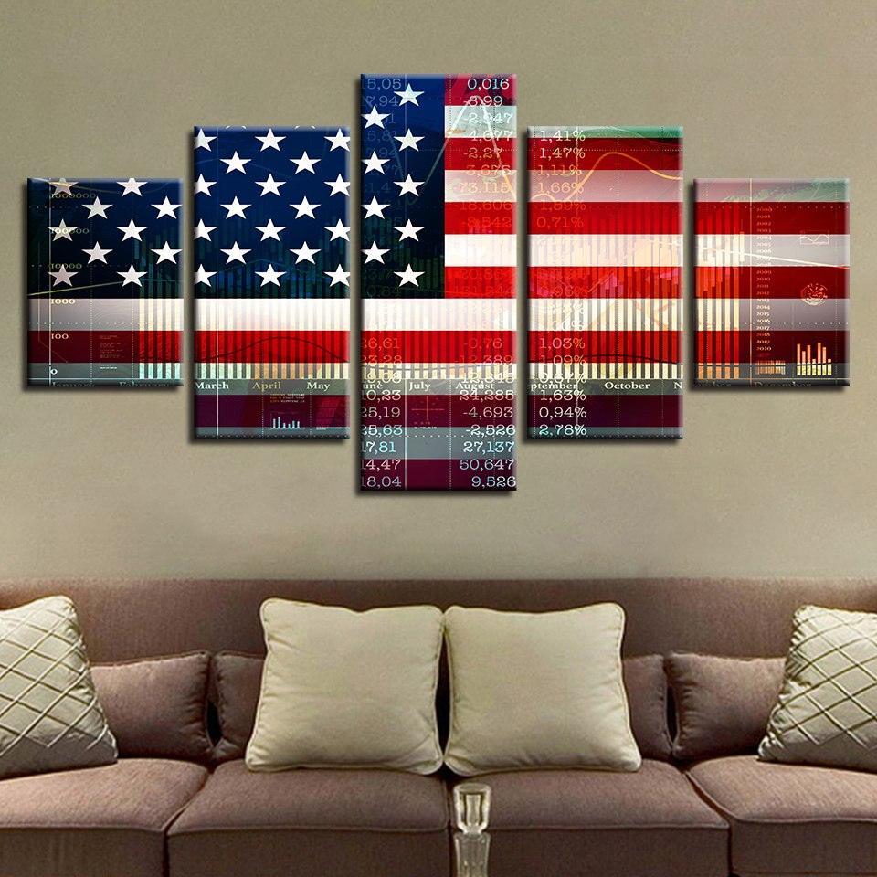 American Flag 5 Piece HD Multi Panel Classical Canvas Wall Art Frame-Original Frame