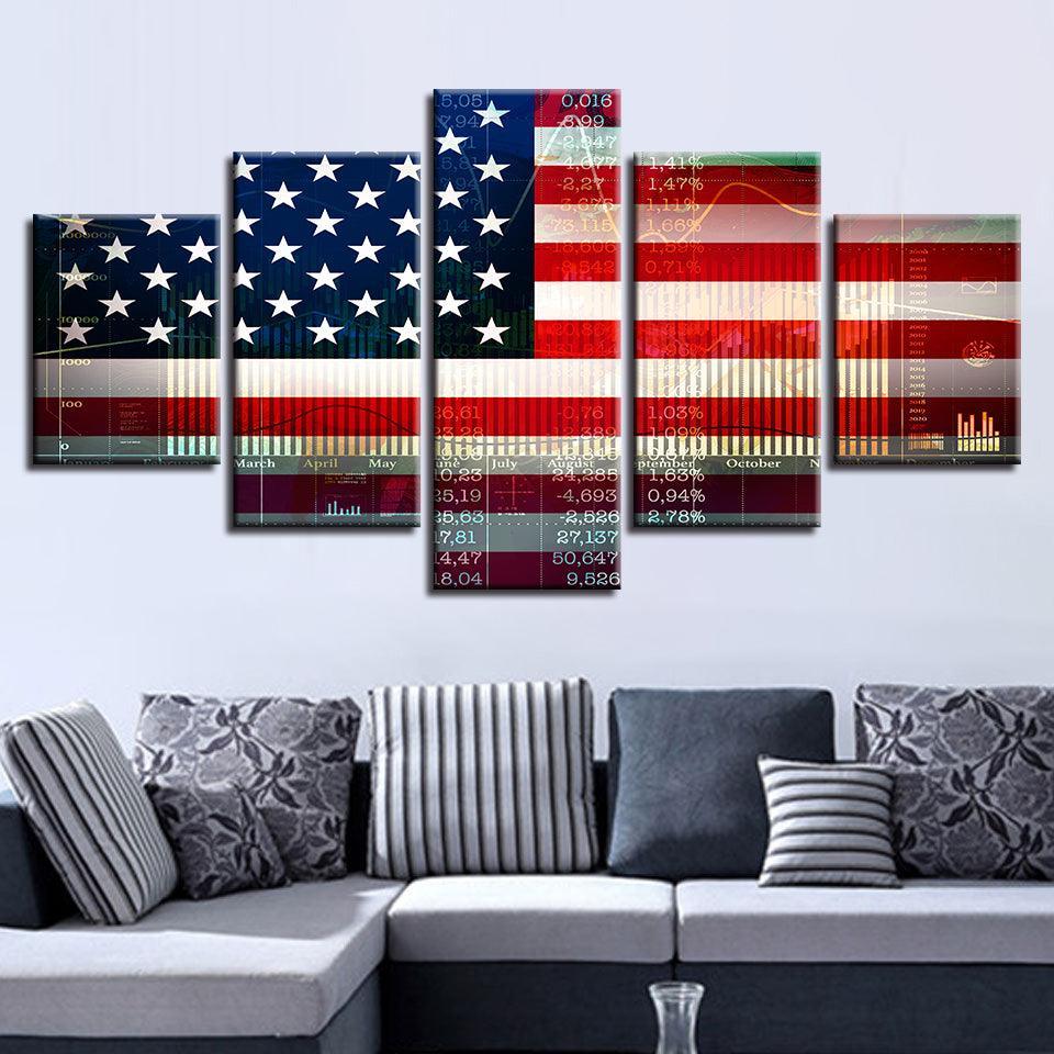 American Flag 5 Piece HD Multi Panel Classical Canvas Wall Art Frame-Original Frame