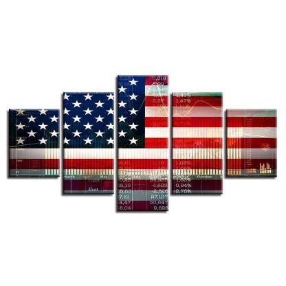 American Flag 5 Piece HD Multi Panel Classical Canvas Wall Art Frame-Original Frame
