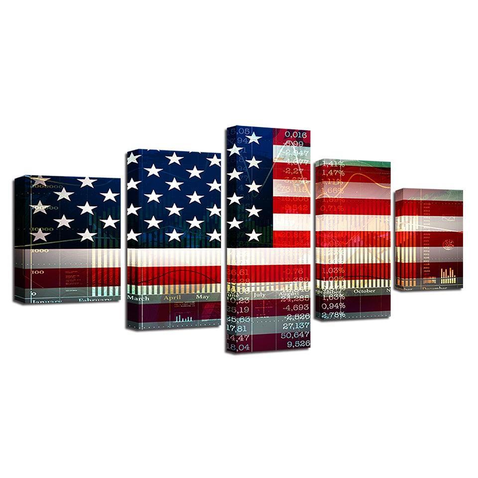 American Flag 5 Piece HD Multi Panel Classical Canvas Wall Art Frame-Original Frame