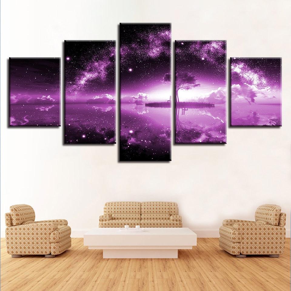 Lonely Tree Under The Starry Sky 5 Piece HD Multi Panel Canvas Wall Art Frame-Original Frame