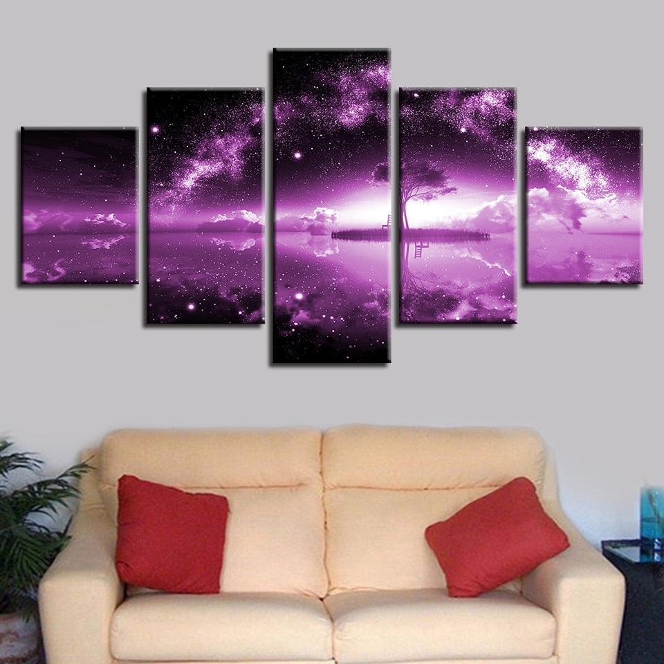 Lonely Tree Under The Starry Sky 5 Piece HD Multi Panel Canvas Wall Art Frame-Original Frame