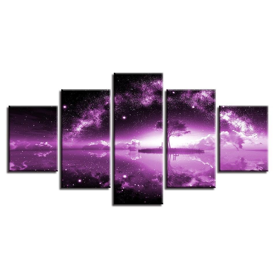 Lonely Tree Under The Starry Sky 5 Piece HD Multi Panel Canvas Wall Art Frame-Original Frame