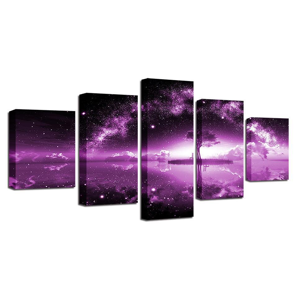 Lonely Tree Under The Starry Sky 5 Piece HD Multi Panel Canvas Wall Art Frame-Original Frame