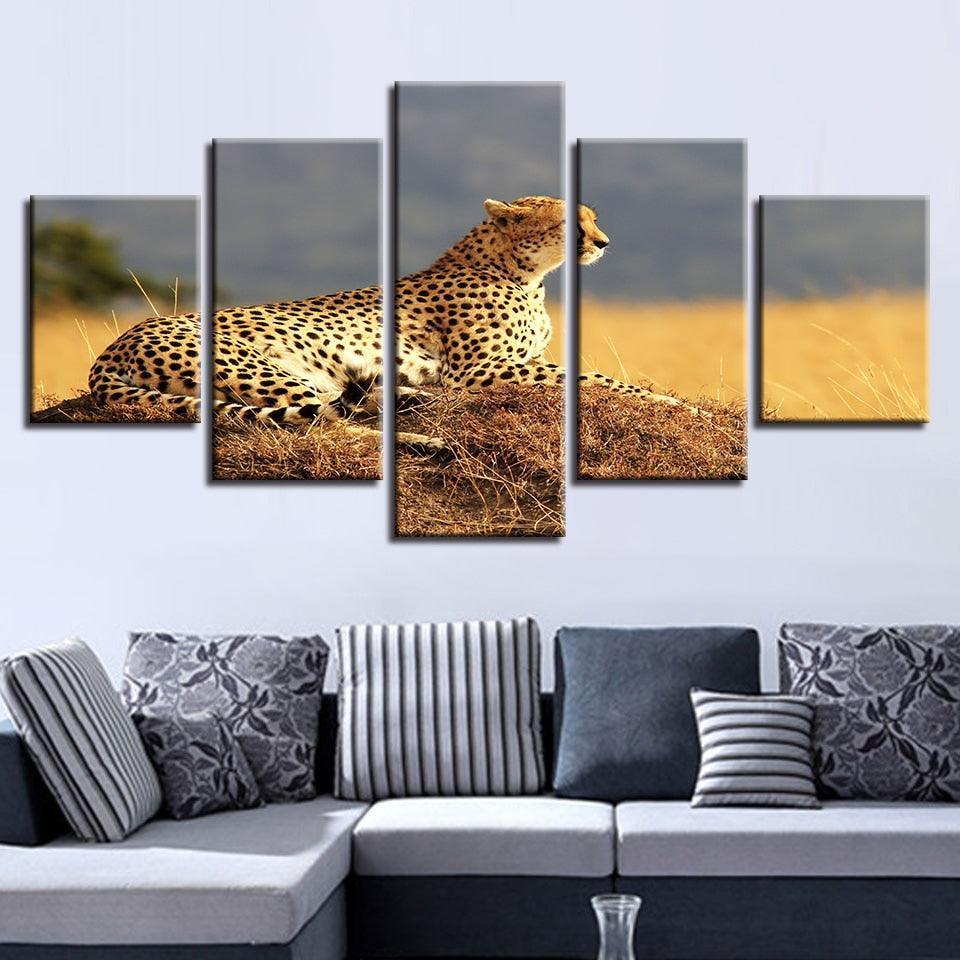 Resting Leopard 5 Piece HD Multi Panel Canvas Wall Art Frame-Original Frame