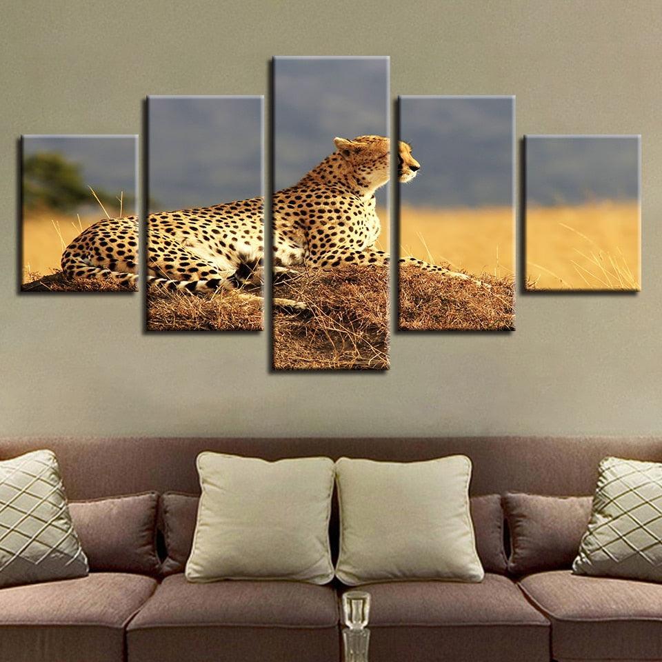 Resting Leopard 5 Piece HD Multi Panel Canvas Wall Art Frame-Original Frame