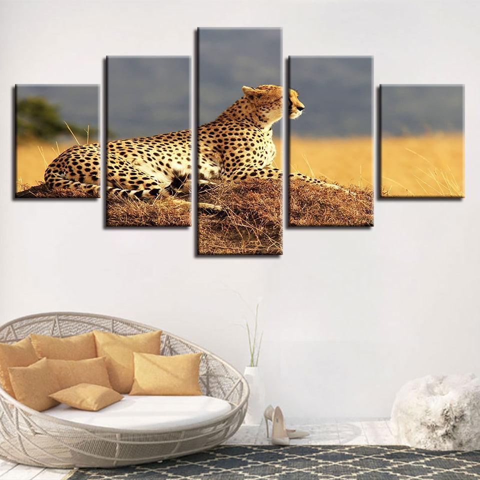 Resting Leopard 5 Piece HD Multi Panel Canvas Wall Art Frame-Original Frame