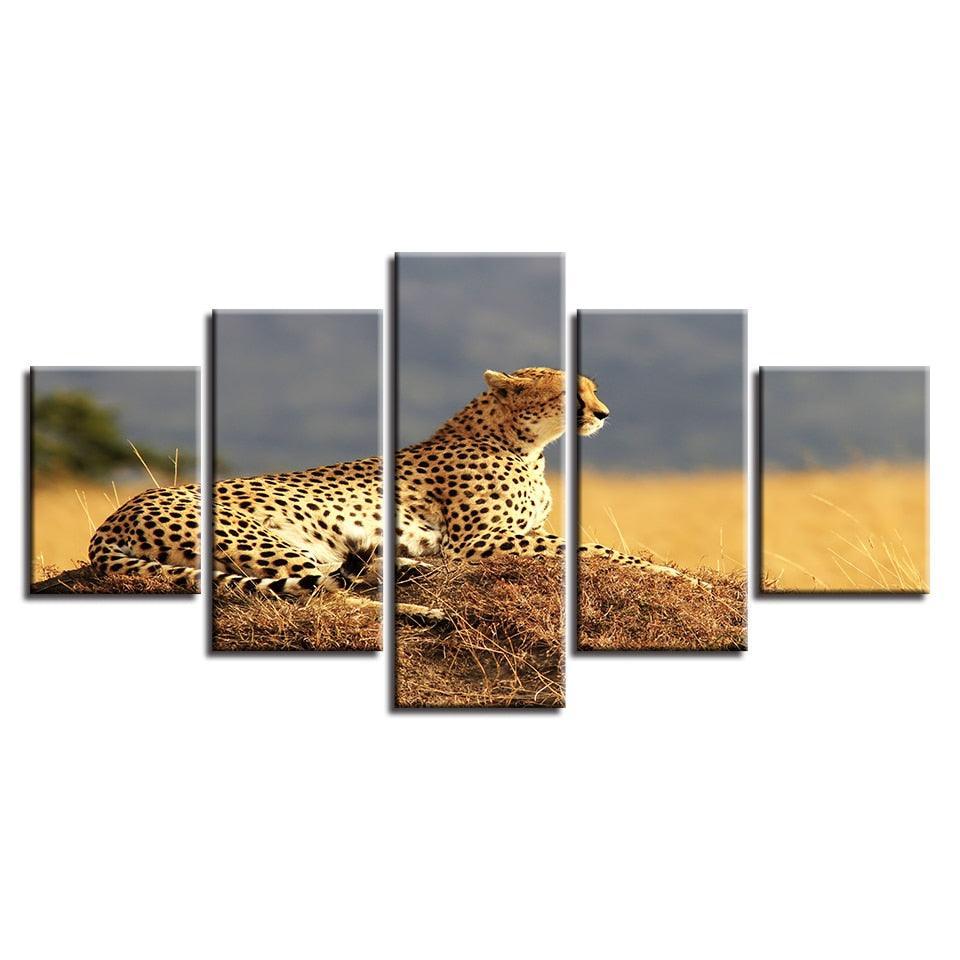 Resting Leopard 5 Piece HD Multi Panel Canvas Wall Art Frame-Original Frame