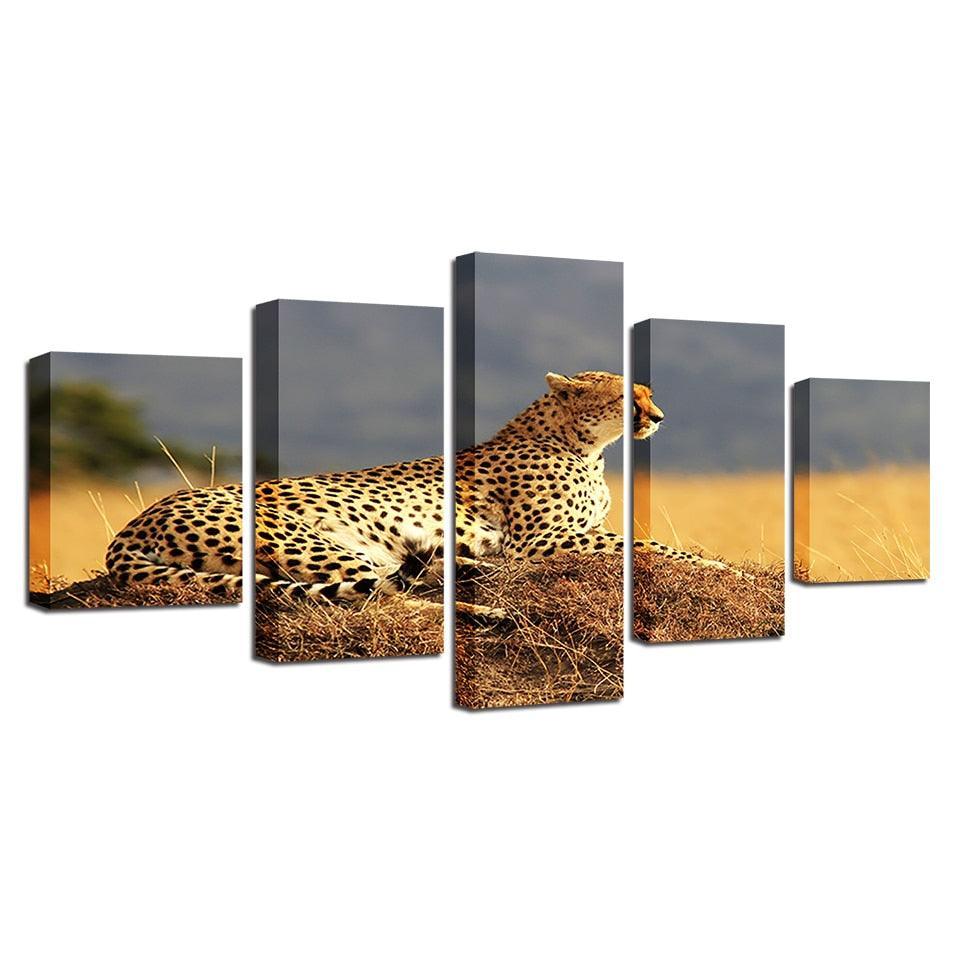 Resting Leopard 5 Piece HD Multi Panel Canvas Wall Art Frame-Original Frame