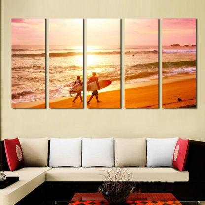 Beach 5 Piece HD Multi Panel Canvas Wall Art Frame-Original Frame