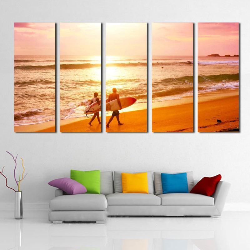 Beach 5 Piece HD Multi Panel Canvas Wall Art Frame-Original Frame