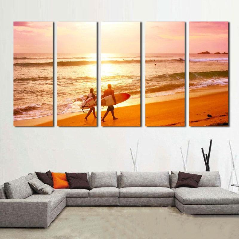 Beach 5 Piece HD Multi Panel Canvas Wall Art Frame-Original Frame