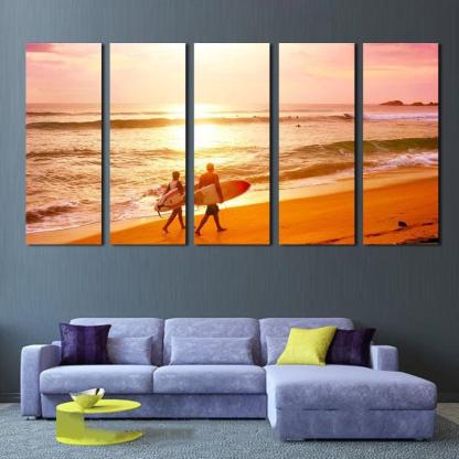 Beach 5 Piece HD Multi Panel Canvas Wall Art Frame-Original Frame