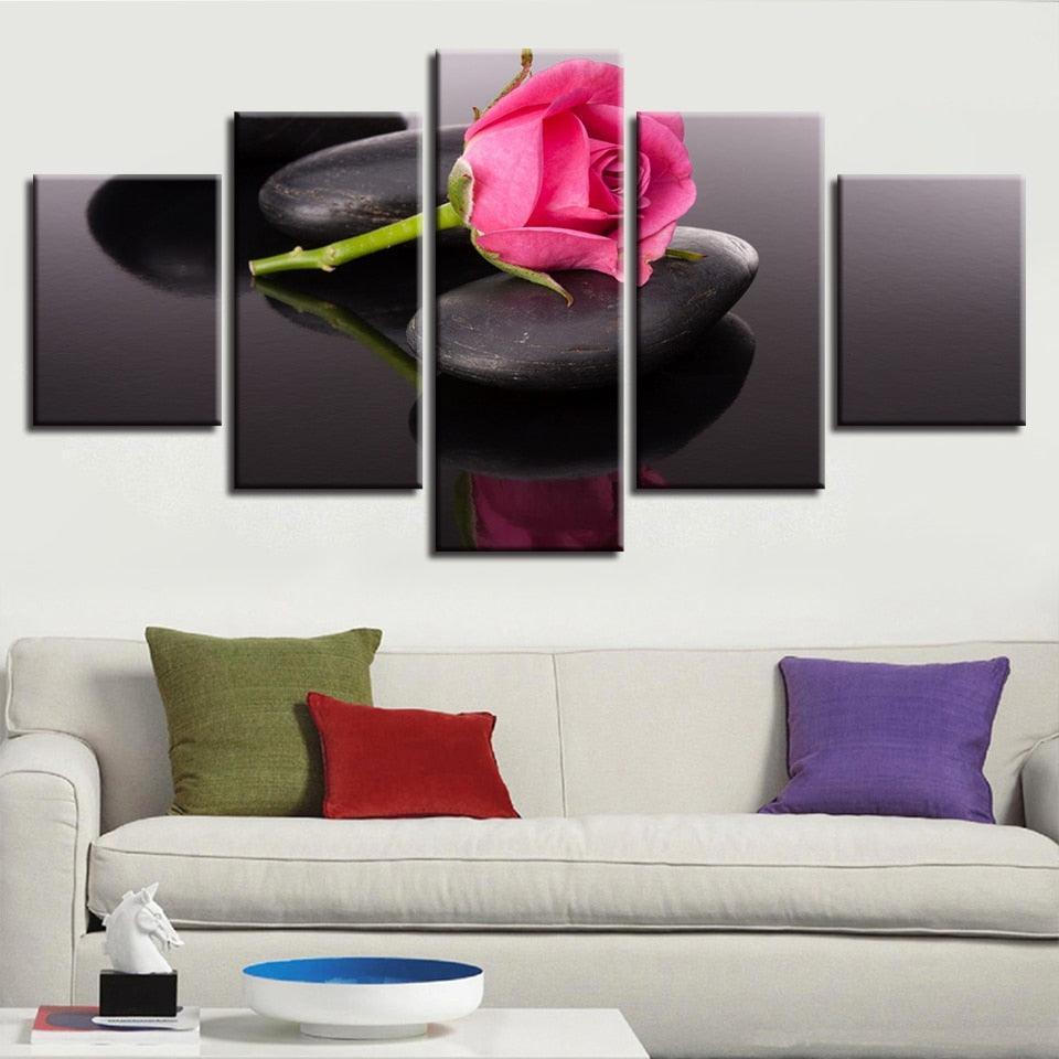 Pink Rose 5 Piece HD Multi Panel Canvas Wall Art-Original Frame