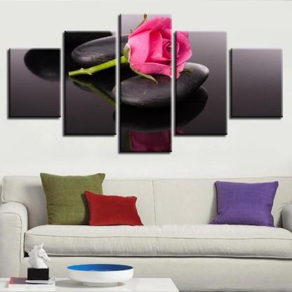 Pink Rose 5 Piece HD Multi Panel Canvas Wall Art-Original Frame