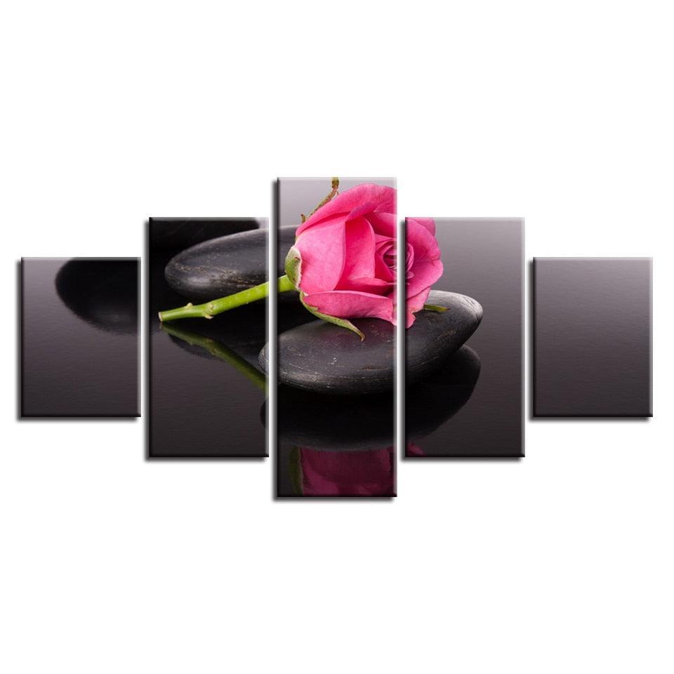 Pink Rose 5 Piece HD Multi Panel Canvas Wall Art-Original Frame