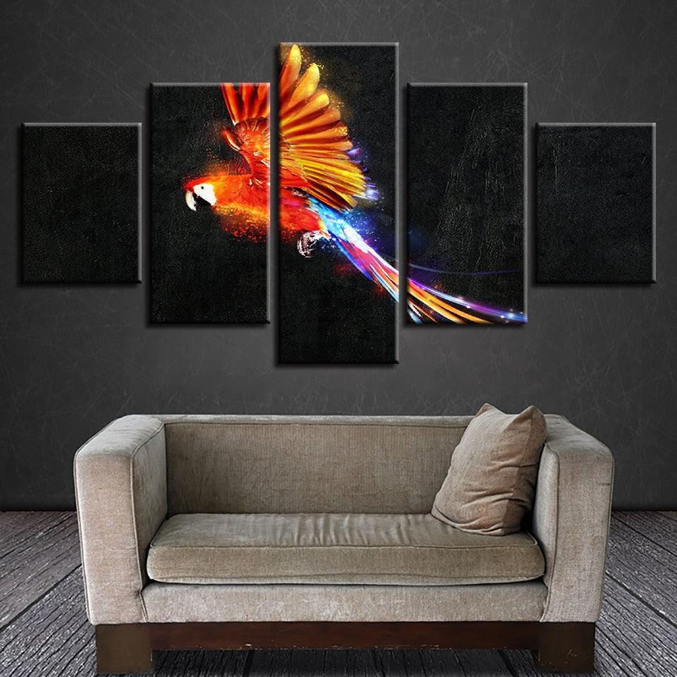Mystic Parrot 5 Piece HD Multi Panel Canvas Wall Art Frame-Original Frame
