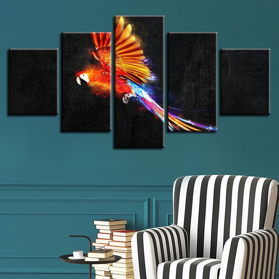 Mystic Parrot 5 Piece HD Multi Panel Canvas Wall Art Frame-Original Frame