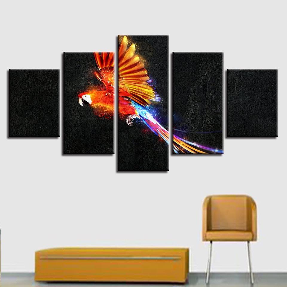 Mystic Parrot 5 Piece HD Multi Panel Canvas Wall Art Frame-Original Frame