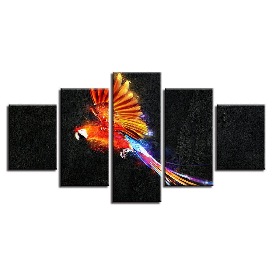 Mystic Parrot 5 Piece HD Multi Panel Canvas Wall Art Frame-Original Frame