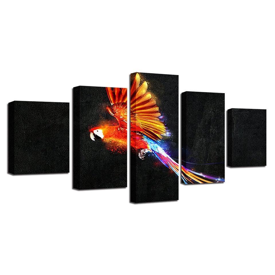Mystic Parrot 5 Piece HD Multi Panel Canvas Wall Art Frame-Original Frame