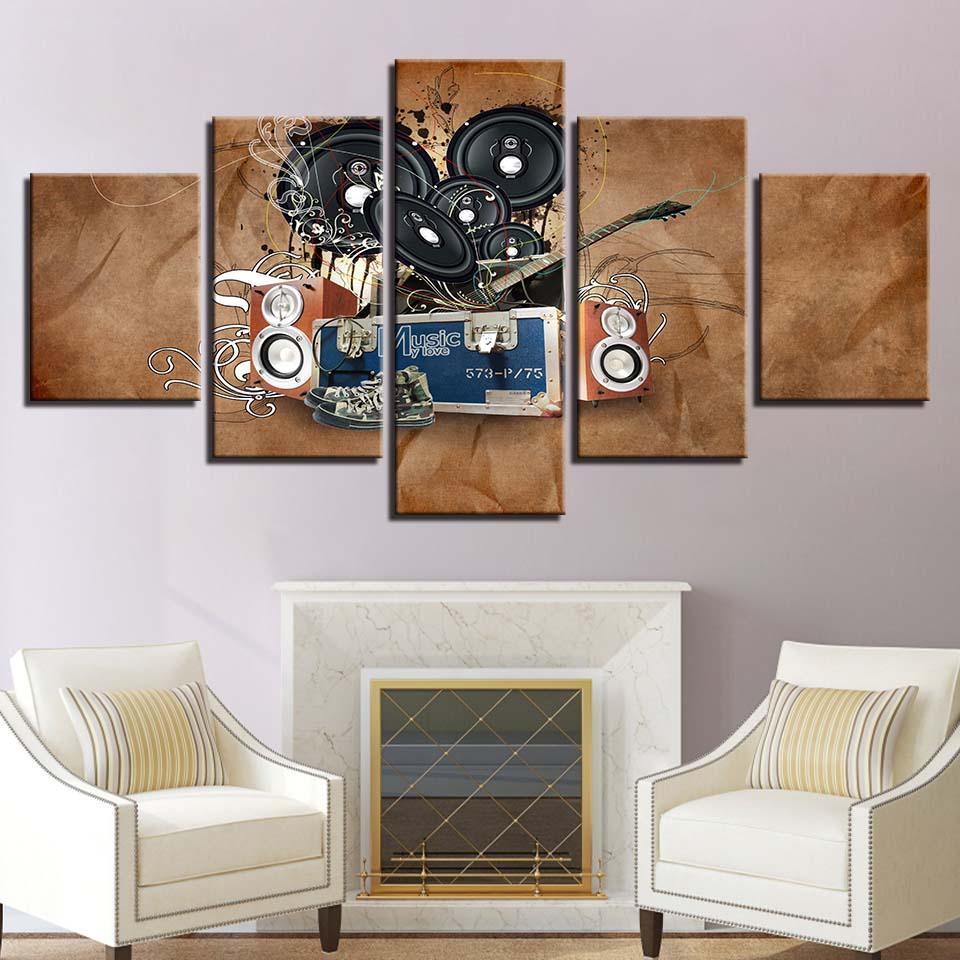 Music Acoustics 5 Piece HD Multi Panel Canvas Wall Art Frame-Original Frame