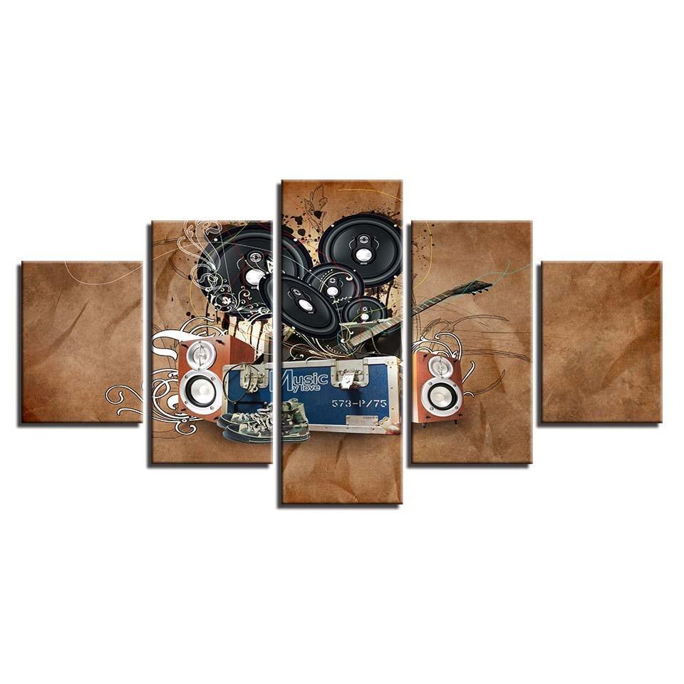 Music Acoustics 5 Piece HD Multi Panel Canvas Wall Art Frame-Original Frame
